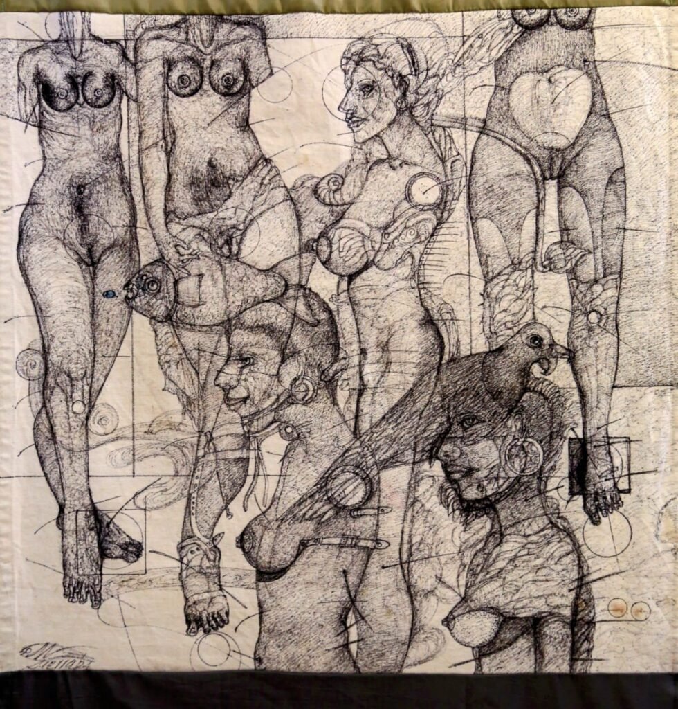 El breve espacio en que no estás, Pablo Milanés. Plumilla sobre lino crudo. 120 x 90 cm. Bogotá, 2024-2025