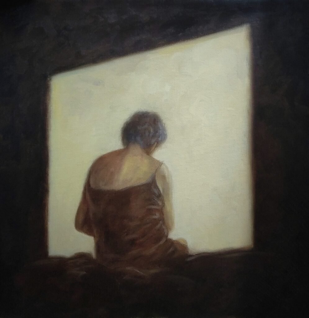 Del otro lado. Mamá (díptico Del otro lado). Óleo sobre lienzo. 40 x 40 cm. 2026